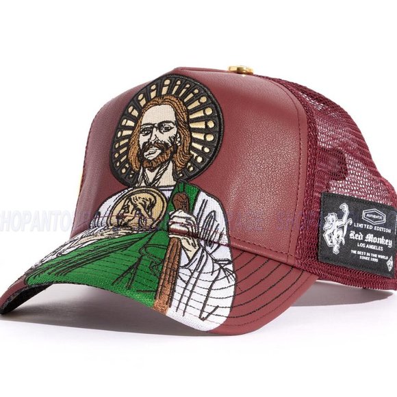 Red Monkey San Judas 2 Burgundy Limited Unisex Trucker Hat RM1480 Cap + Coin - Picture 2 of 10